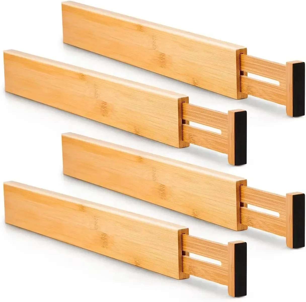 Adjustable Bamboo Drawer Organizers: Maximize Kitchen, Bathroom & Bedroom Storage With SpringLoaded Dividers (4Piece Set)