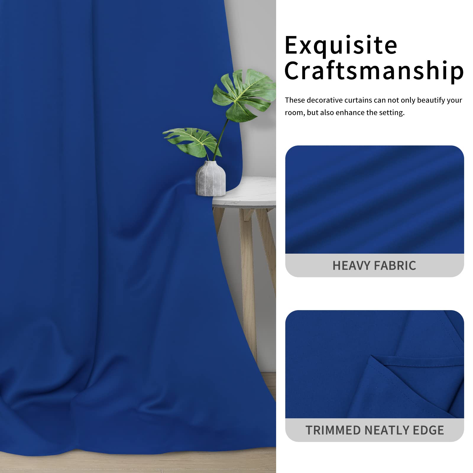 Easy-Going Blackout Curtains For Bedroom, Solid Thermal Insulated Grommet And Noise Reduction Window Drapes, Room Darkening Curtains For Living Room, 2 Panels(46X63 In, Classic Blue)