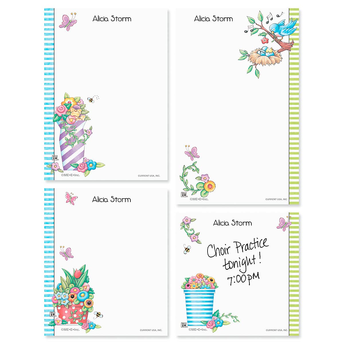 Mary Engelbreit Florals Personalized Notepad Sets - Set Of 4, 100-Sheet Pads, Add Your Name, Largest Pad 4-1/4' X 6-3/4', Pers