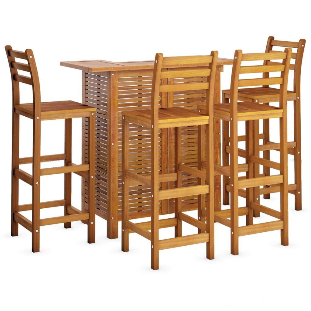 vidaXL Patio Bar Set 5 Piece, Dining Table Set for Outdoor, Bar Table for Garden Yard, Patio Bar Stool, Farmhouse, Solid Wood Acacia