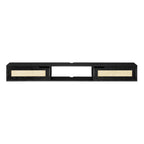 Walker Edison Modern Rattan Flip-Down-Door Wall-Mounted Floating Stand For Tvs Up To 80 Inches, 70 Inch, Black