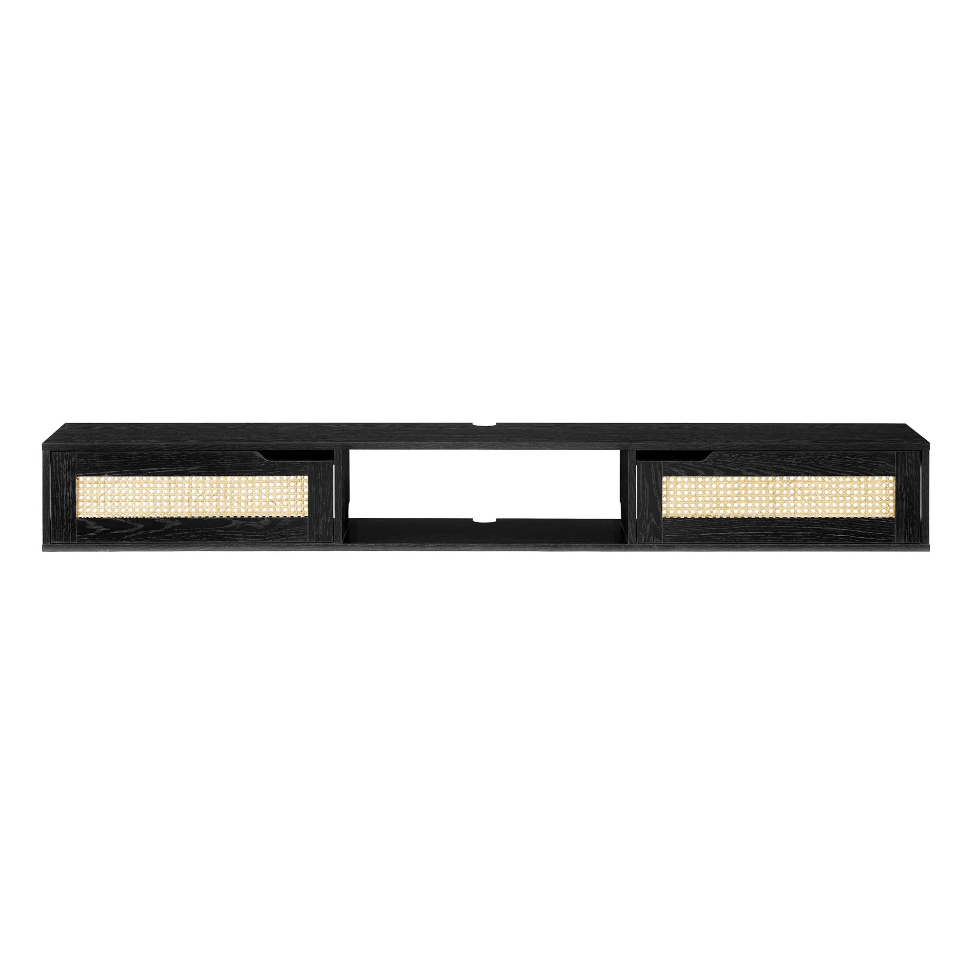 Walker Edison Modern Rattan Flip-Down-Door Wall-Mounted Floating Stand For Tvs Up To 80 Inches, 70 Inch, Black