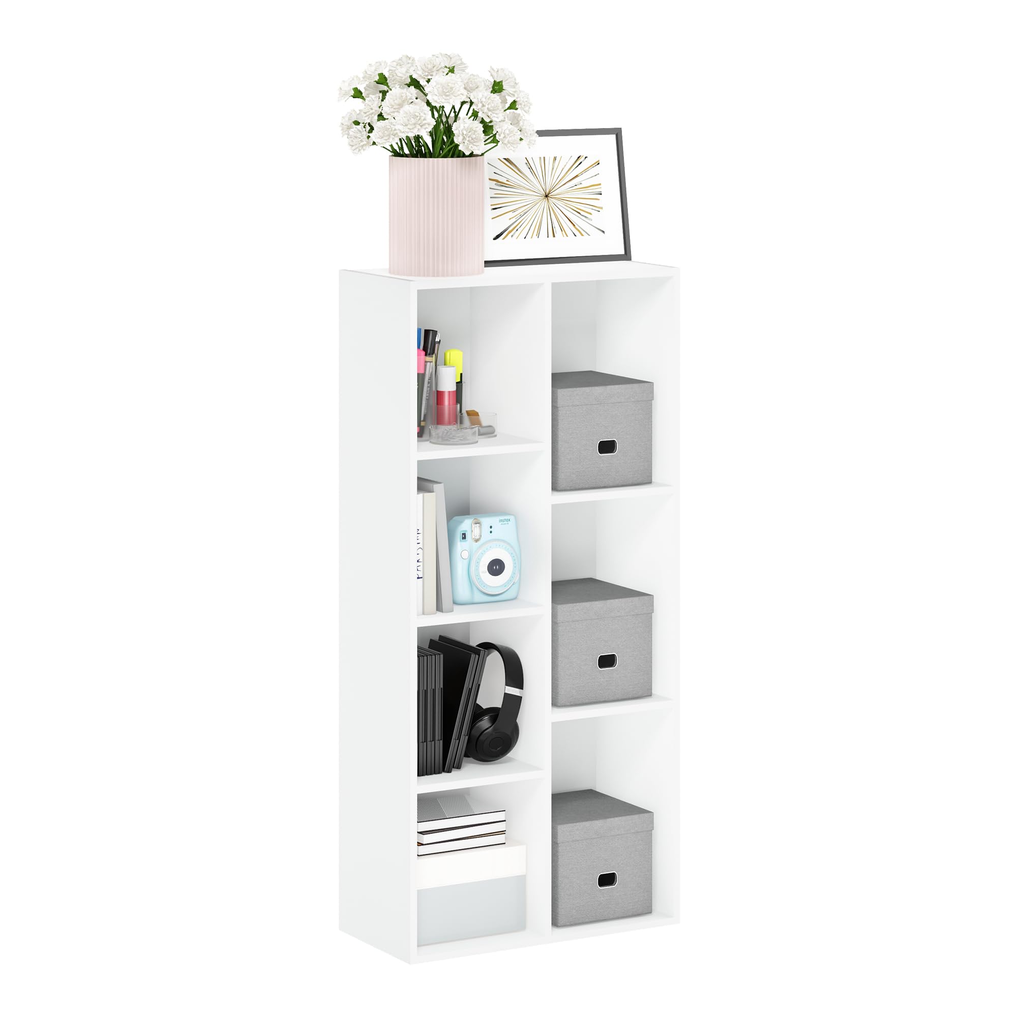 Furinno Luder Bookcase / Book / Storage , 7-Cube, White