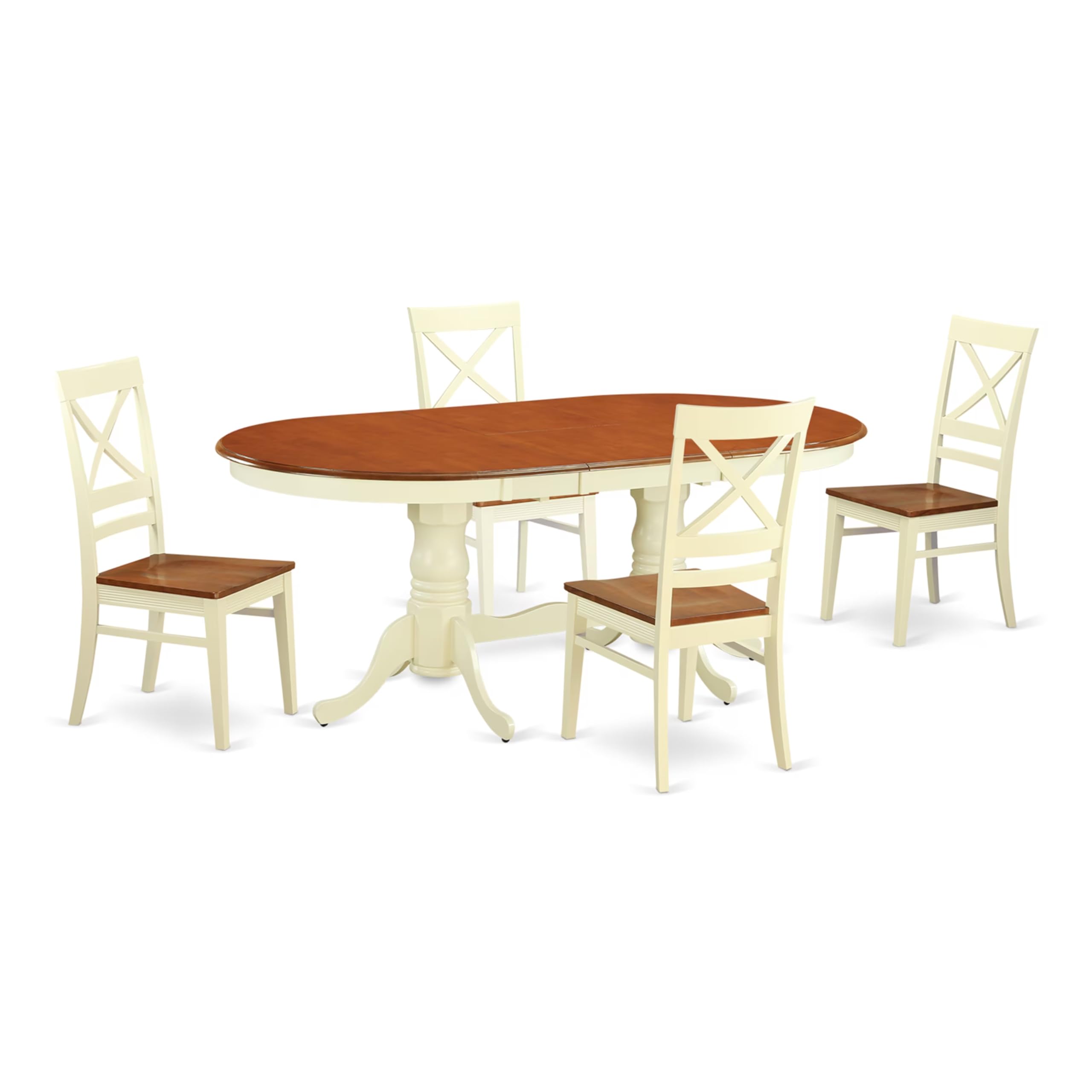 East West Furniture PLQU5-WHI-W 5 Piece Modern Dining Table Set Includes an Oval Wooden Table with Butterfly Leaf and 4 Dining Room Chairs, 42x78 Inch, Buttermilk & Cherry