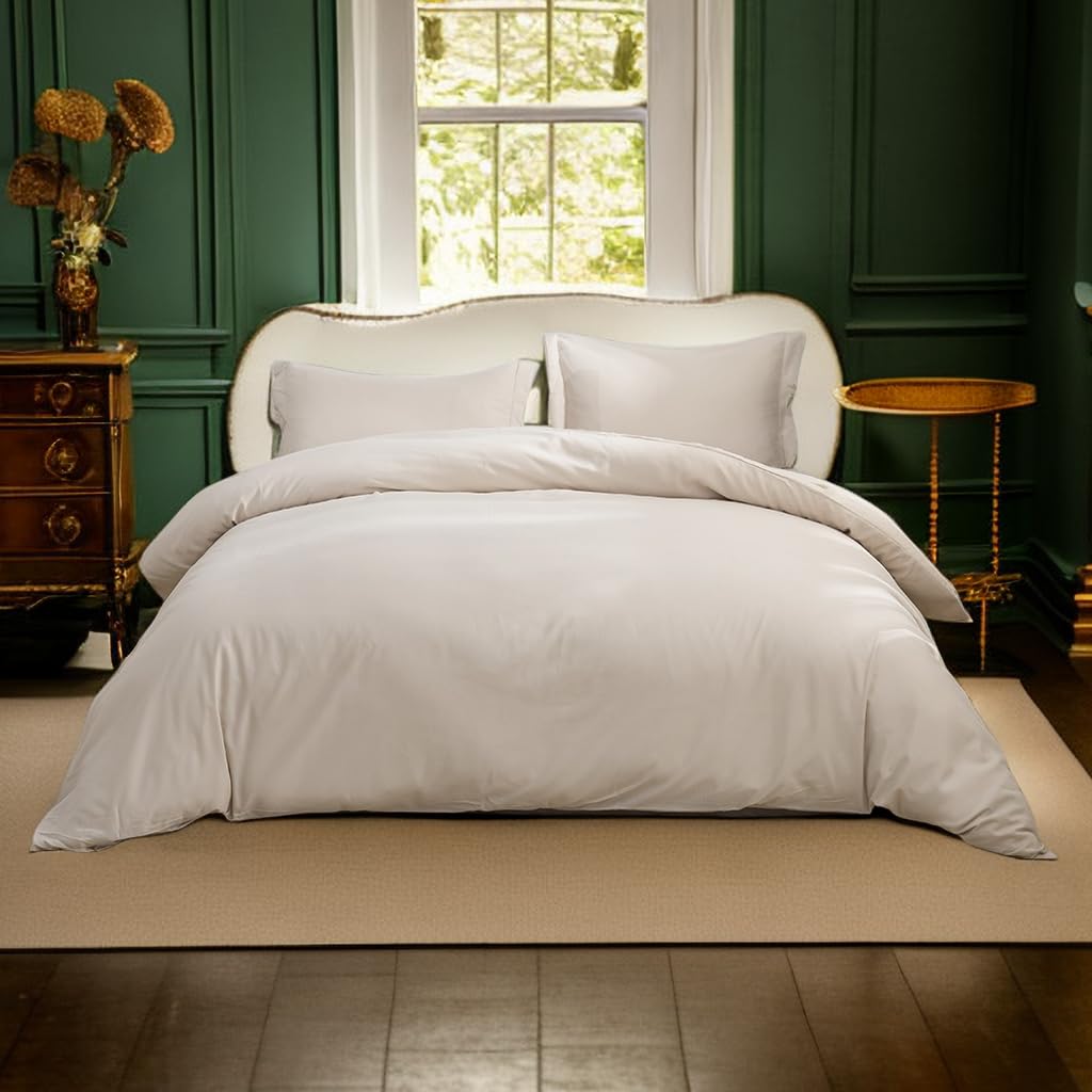 Mohap Duvet Cover Set Ultra Soft And Breathable Minimalism Solid Color Bedding With Zipper Closure 4 Corner Ties 3 Pieces Queen
