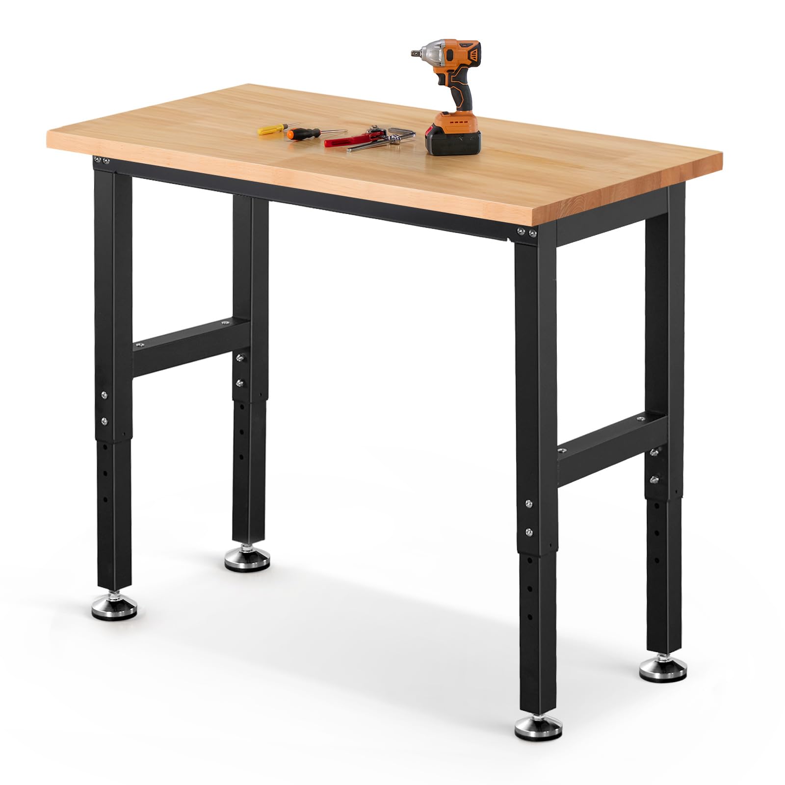 Work Bench 41 Inch Workbench For Garage Adjustable Height Heavy Duty Work Table Rubberwood Tabletop For Cutting Wood Shop Home O