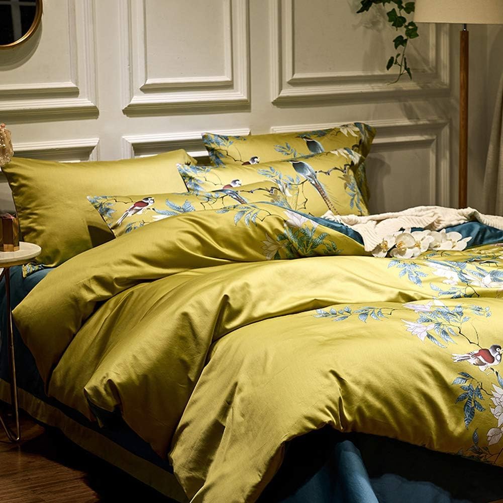 Floral Duvet Cover Set Full Size Bird Flower Pattern Duvet Cover Cotton Floral Bedding Comforter Cover Garden Style Botanical Du