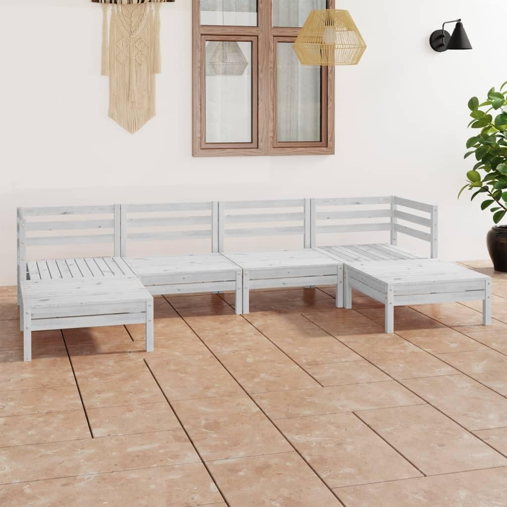 vidaXL 6-Piece White Patio Lounge Set - Solid Pinewood Garden Furniture Set - Outdoor Living Room Seating Arrangement
