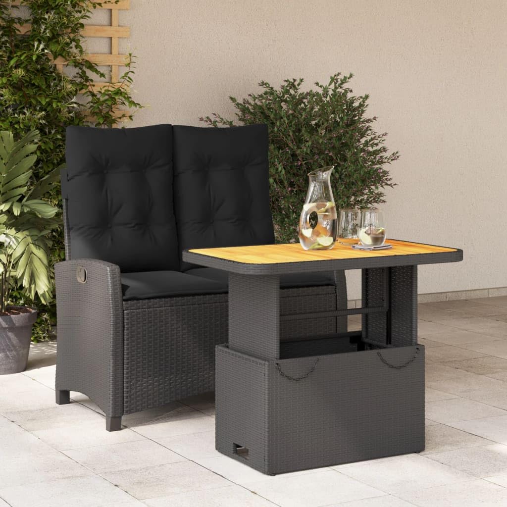 vidaXL Poly Rattan Patio Dining Set - Adjustable Bench and Table with Cushions - Black