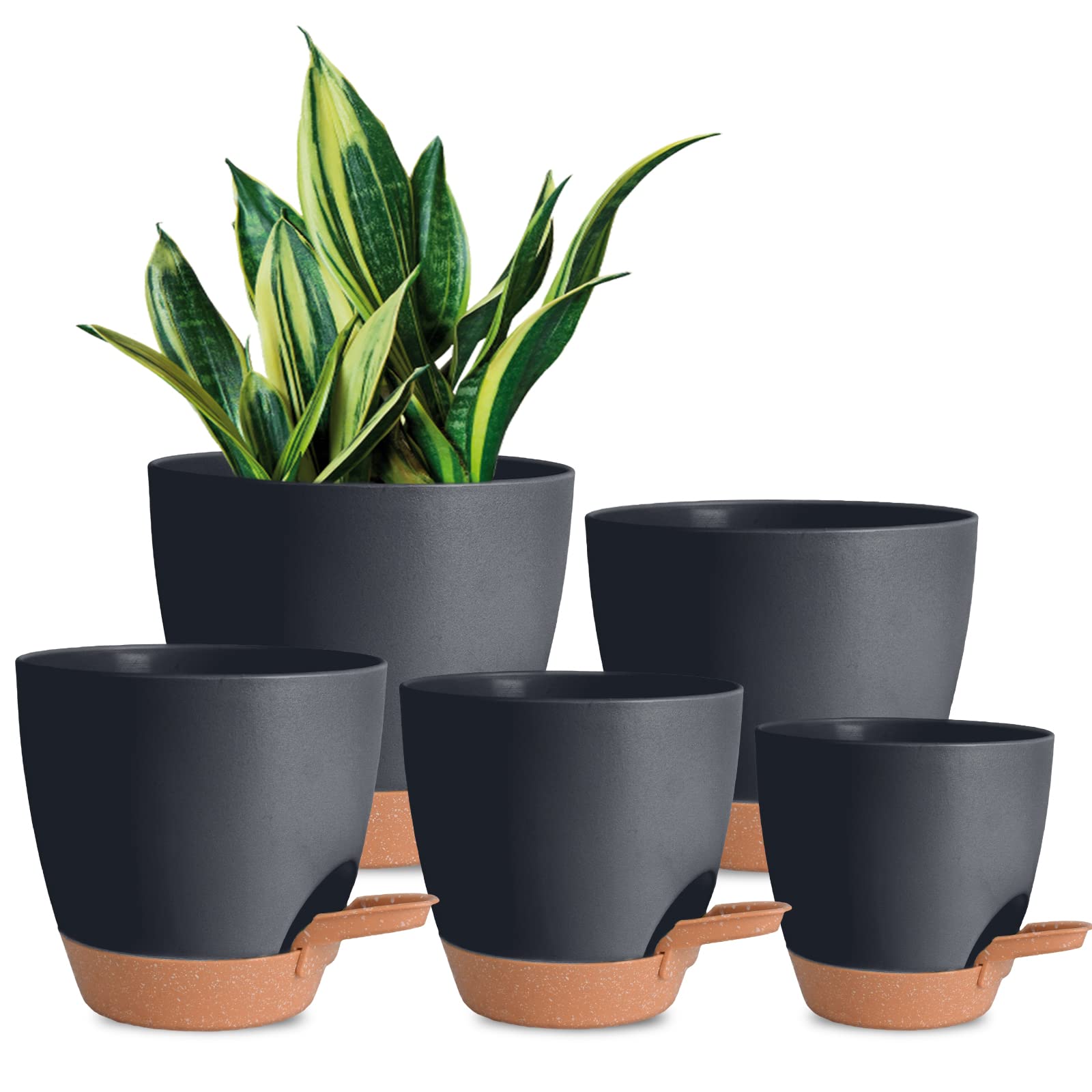 Vanslogreen Plant Pots Pack Of 5, 7/6.5/6/5.5/5 Inch Self Watering Planters With Drainage Hole Planter For Indoor Plants, Planti