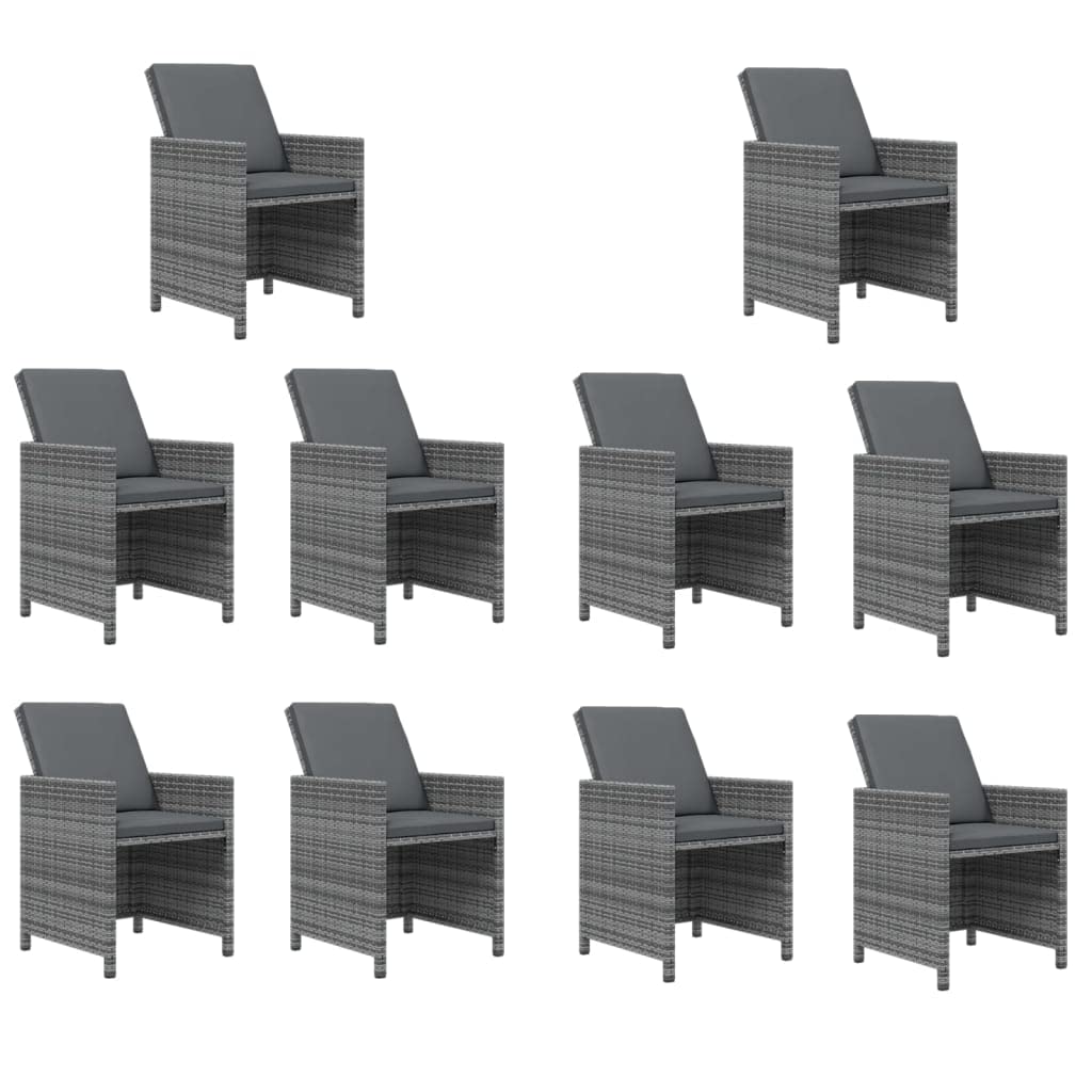 vidaXL Patio Dining Set 11 Piece with Cushions Garden Outdoor Lawn Yard Terrace Balcony Table and Chair Seat Seating Furniture Poly Rattan Gray