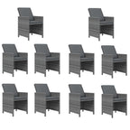 vidaXL Patio Dining Set 11 Piece with Cushions Garden Outdoor Lawn Yard Terrace Balcony Table and Chair Seat Seating Furniture Poly Rattan Gray