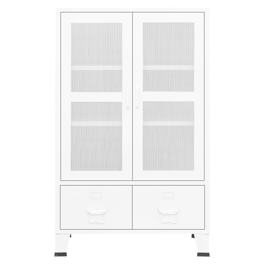 vidaXL Industrial Metal Storage Chest, White - Sturdy and Stable Sideboard with 2 Adjustable Shelves and 2 Drawers, Easy to Clean