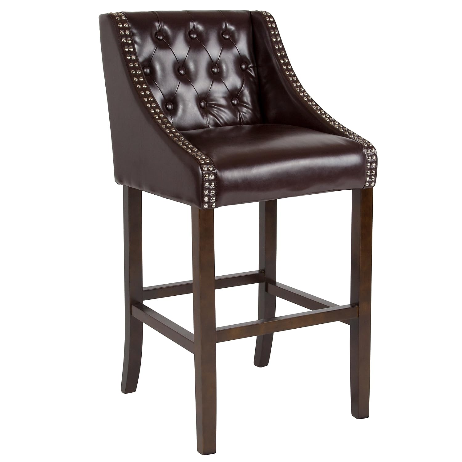 Flash Furniture Carmel Series 30' High Transitional Tufted Walnut Barstool With Accent Nail Trim In Brown Leathersoft