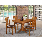East West Furniture POAV5-SBR-LC 5 Piece Kitchen Table Set for 4 Includes an Oval Dining Room Table with Butterfly Leaf and 4 Faux Leather Upholstered Chairs, 42x60 Inch, Saddle Brown