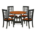 East West Furniture SUNI5-BCH-W 5 Piece Dining Room Furniture Set Includes a Round Dining Table with Dropleaf & Shelves and 4 Wood Seat Chairs, 42x42 Inch, Black & Cherry