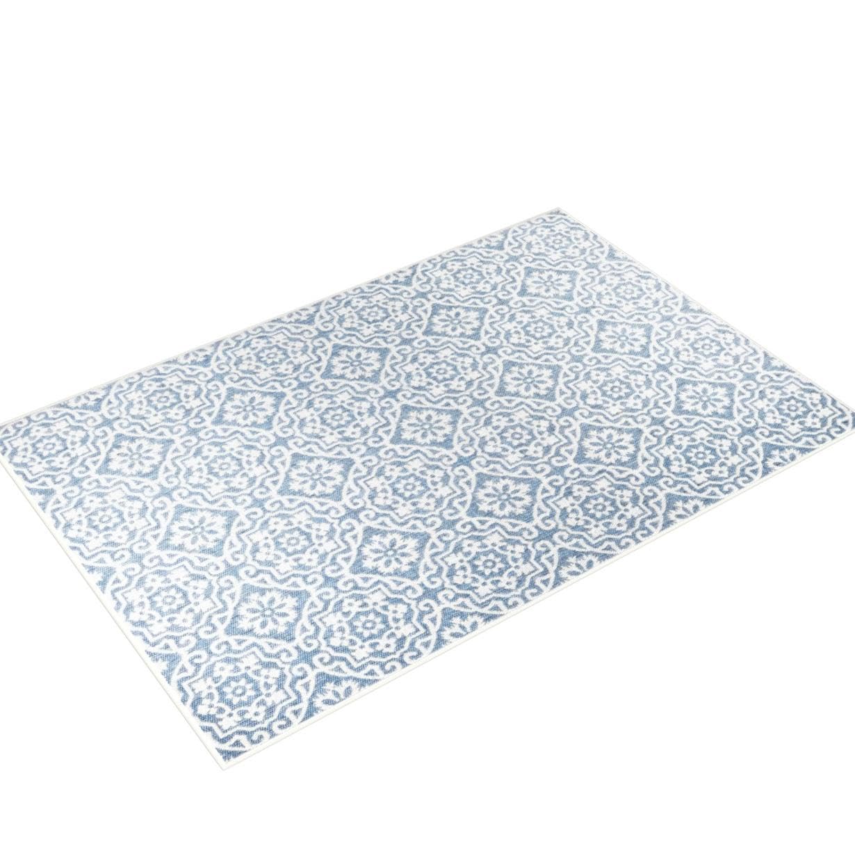 Nicole Miller New York Patio Country Danica Transitional Geometric Indoor/Outdoor Area Rug, Blue/Grey, 3'11'X5'2'