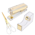 Stapler And Tape Dispenser Kit Acrylic Desk Organize Accessories Scissors Clear Tape Dispenser Gold Stapler Office Supplies