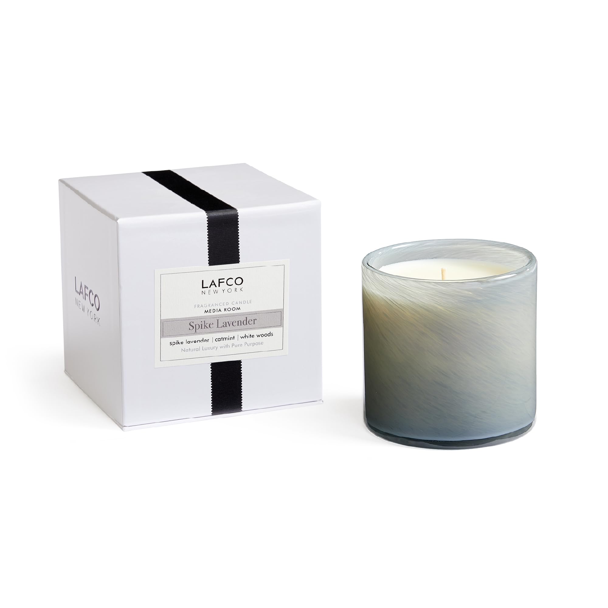 LAFCO New York Signature Candle, Spike Lavender - 15.5 oz - 90-Hour Burn Time - Reusable, Hand Blown Glass Vessel - Made in The 
