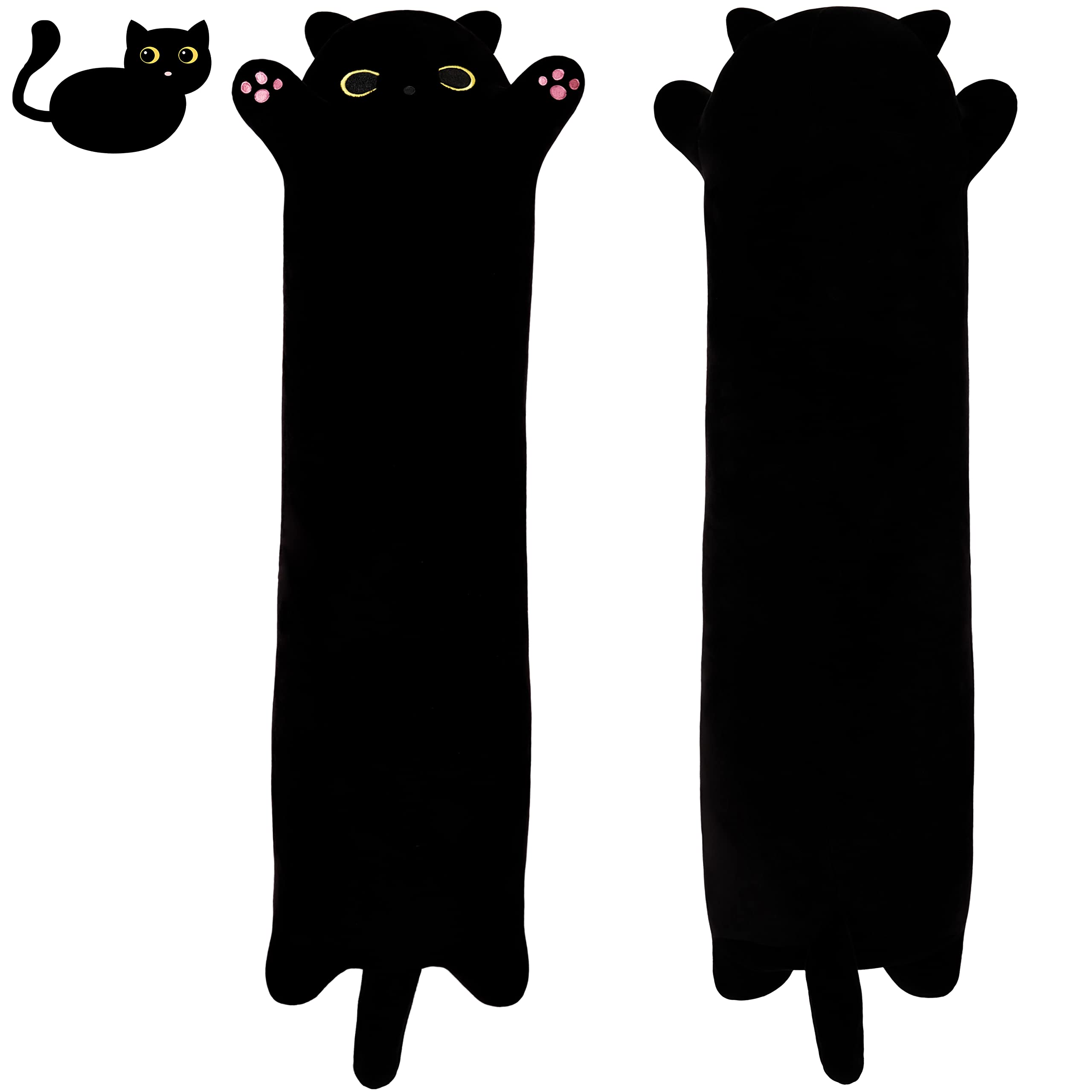 SNOWOLF Black Cat Plush Toy Soft Long Cat Pillow Plushies Doll Stuffed Animal Plush Body Pillow Black Sesame Meowchi Sofa Throw 