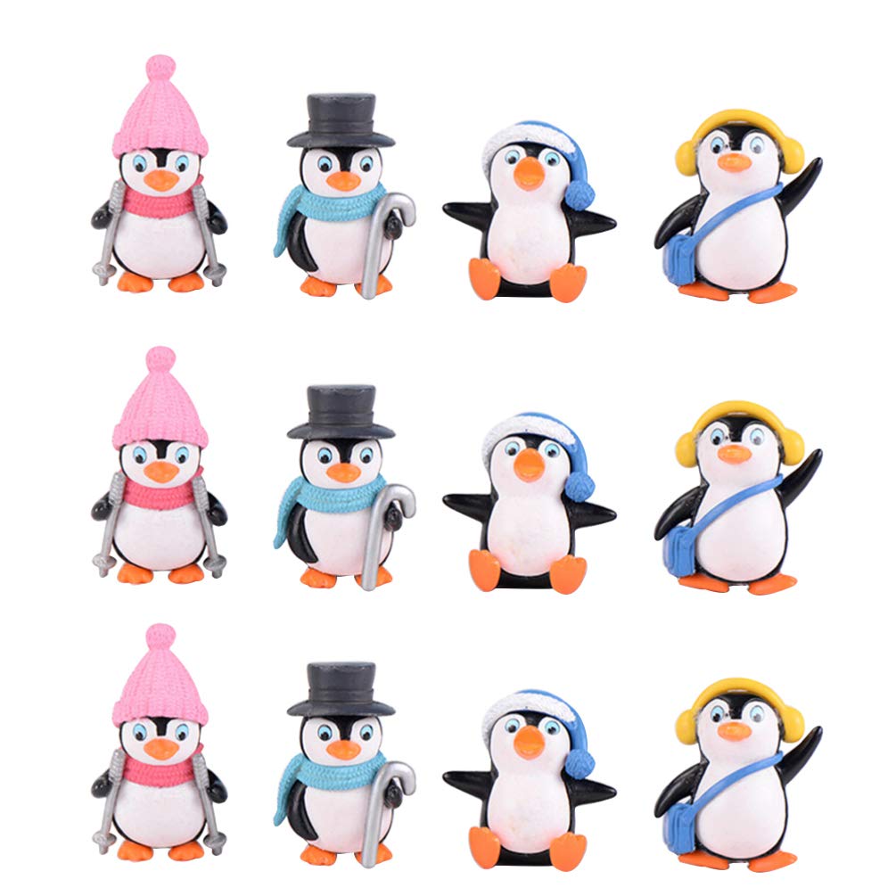 Nuobesty 12Pcs Christmas Miniature Ornament Penguin Animal Fairy Garden Figurines Micro Landscape Fairy Garden Decoration For Ho