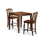East West Furniture VNCH3-MAH-W 3 Piece Counter Height Pub Set for Small Spaces Contains a Square Dining Room Table and 2 Kitchen Chairs, 36x36 Inch, Mahogany