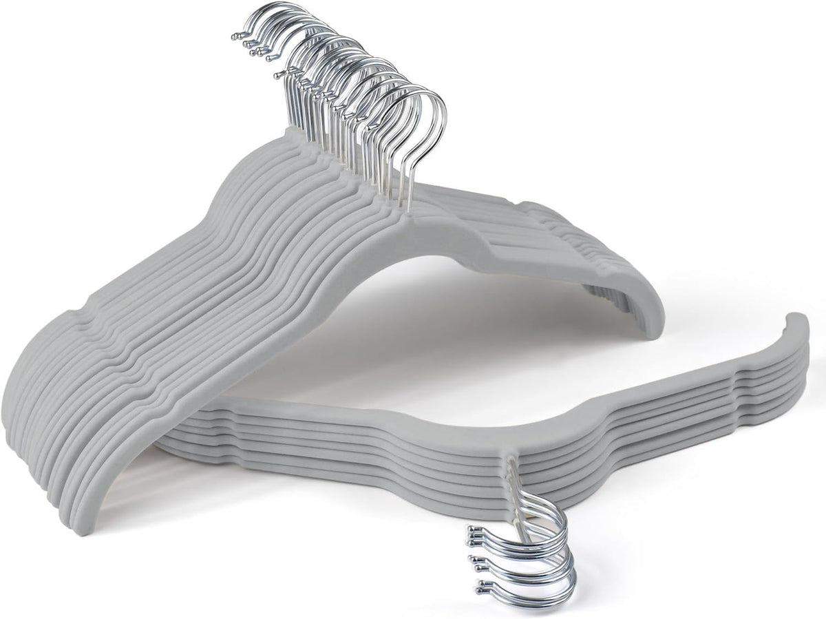 Sishynio Premium Velvet Shirt Hangers 30 Pack, Space-Saving Non-Slip Felt Hanger with 360 Swivel Hook, Slim Flocked Hangers for 