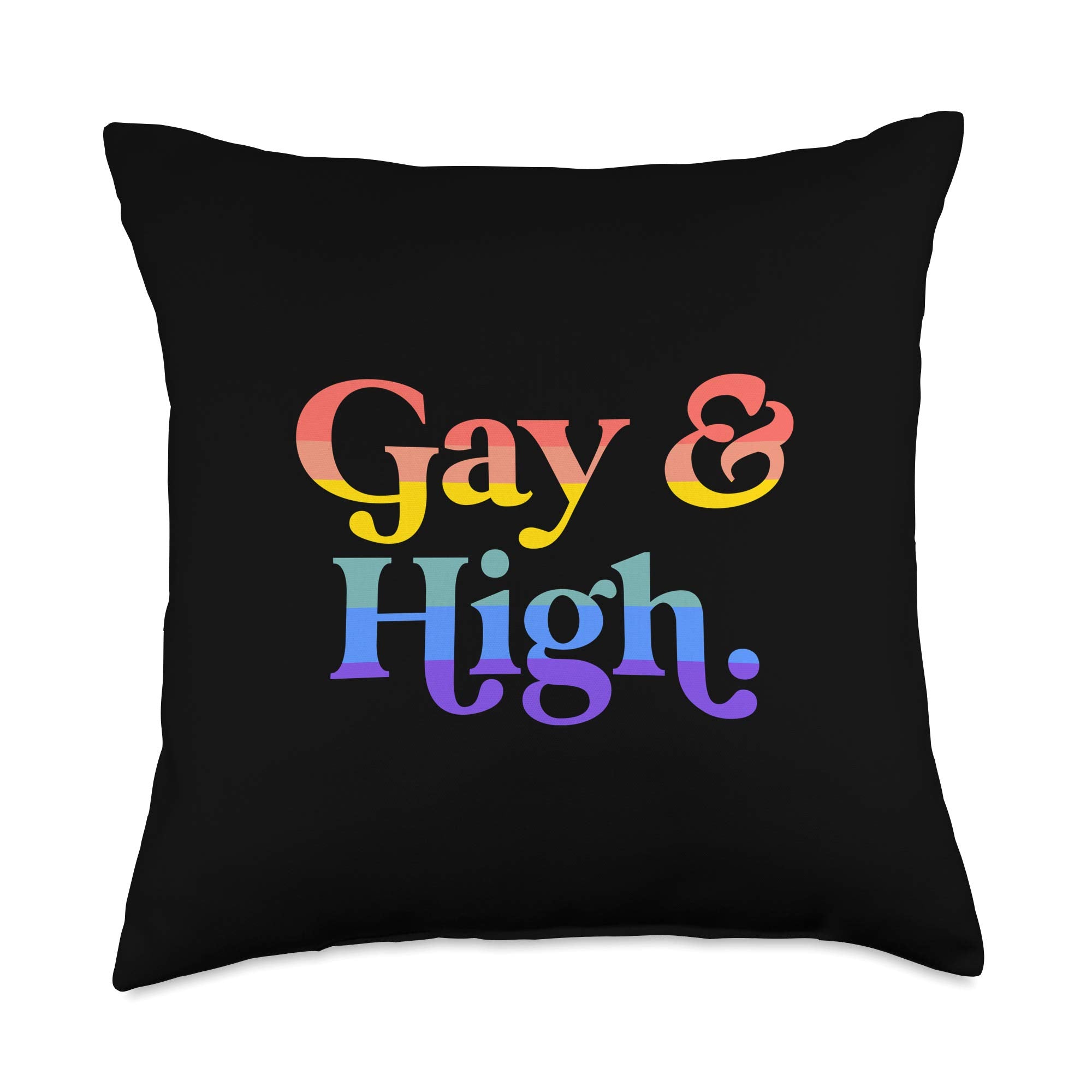 Gay And High Funny Weed Marijuana Retro Lgbtq Pride Flag Throw Pillow
