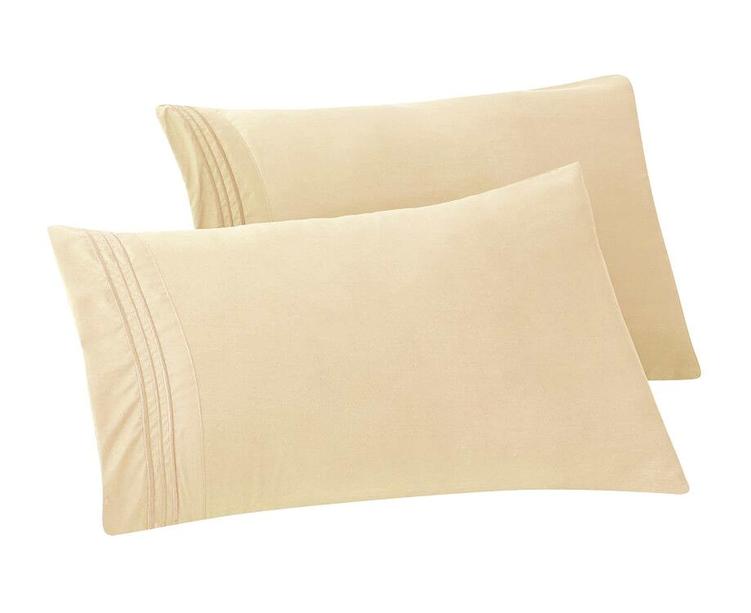Elegant Comfort Solid Pillowcases 1500 Thread Count Egyptian Quality - Easy Care, Smooth Weave, Wrinkle And Stain Resistant, Easy Slip-On, 2-Piece Set, King Pillowcase, Cream