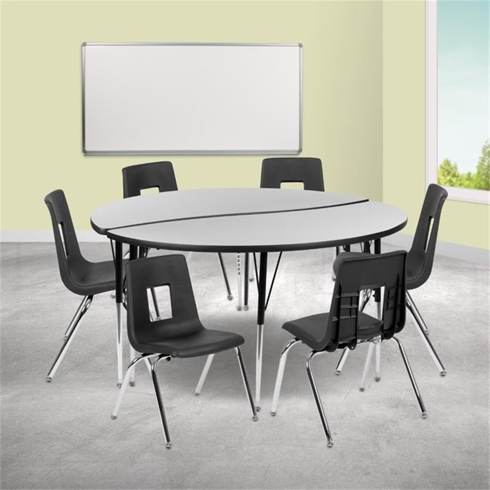 Flash Furniture Emmy 86" Oval Wave Flexible Laminate Activity Table Set With Student Stack Chairs - Thumbnail 2