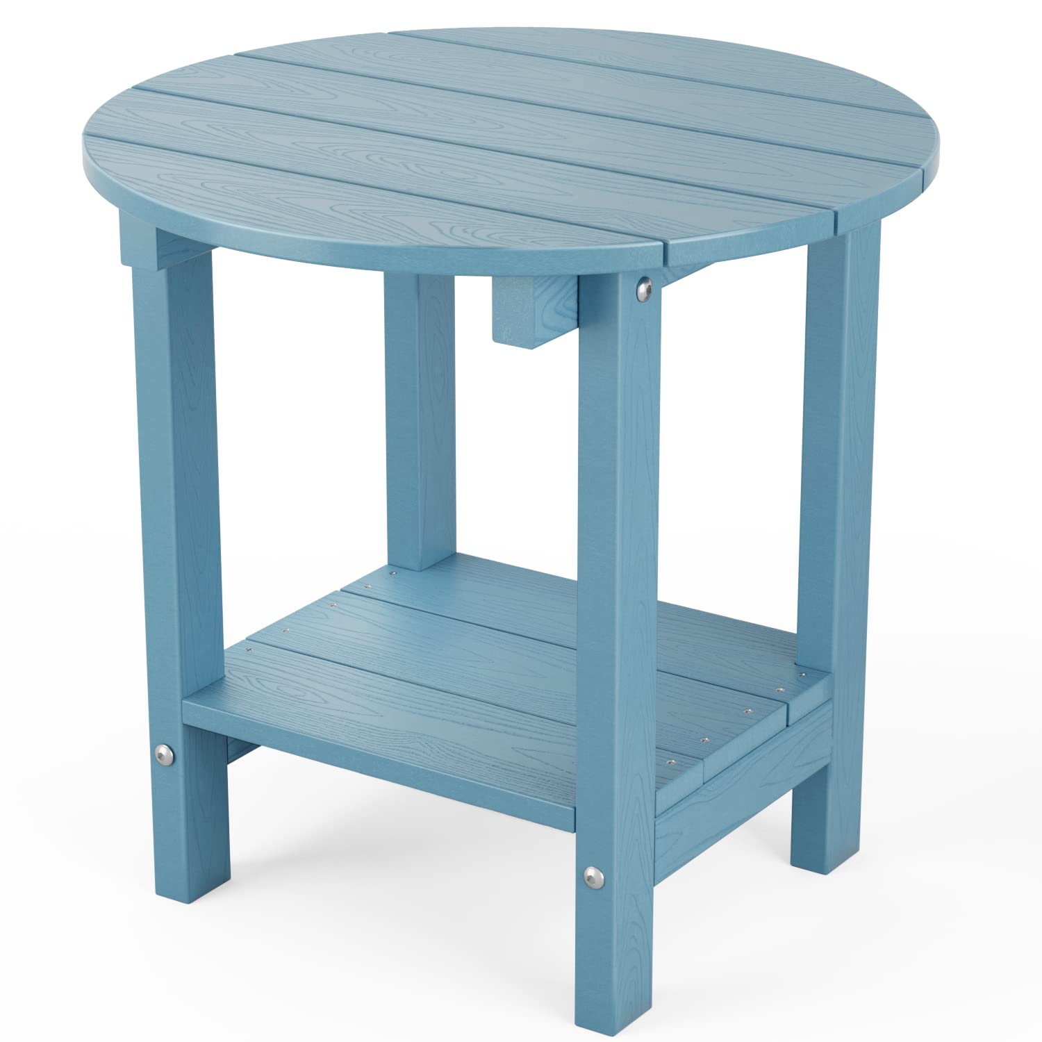 Mximu Round Outdoor Side Table Adirondack Tables 18 Inch Chairside End Tables With Storage Shelf, 2-Tier Plastic Patio Side Table For Balcony Backyard Lawn (Blue, 1 Pack)
