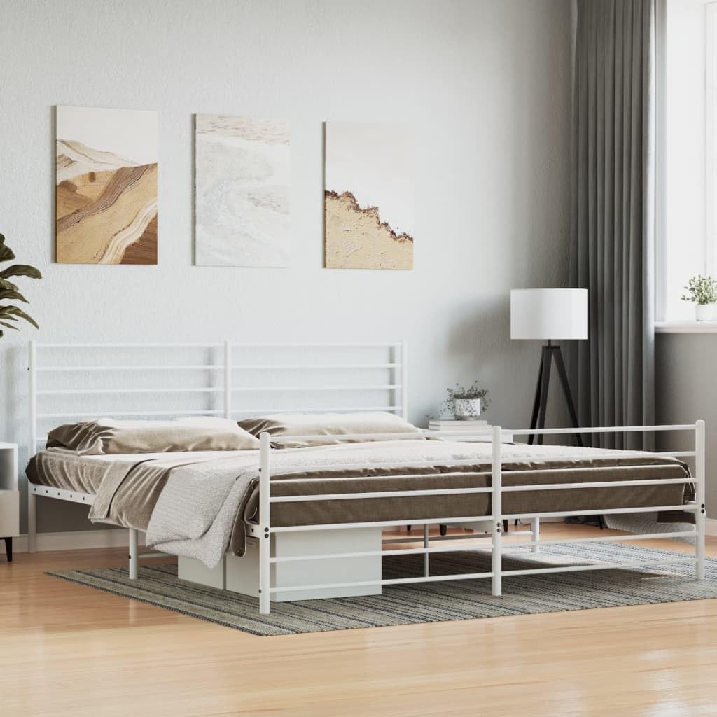 vidaXL 12 Inch California King Metal Bed Frame with Headboard & Footboard, No Box Spring Needed, Noise Free Platform Bed Frame with Steel Slats, Easy Assembly, Under Bed Storage, Minimalist, White
