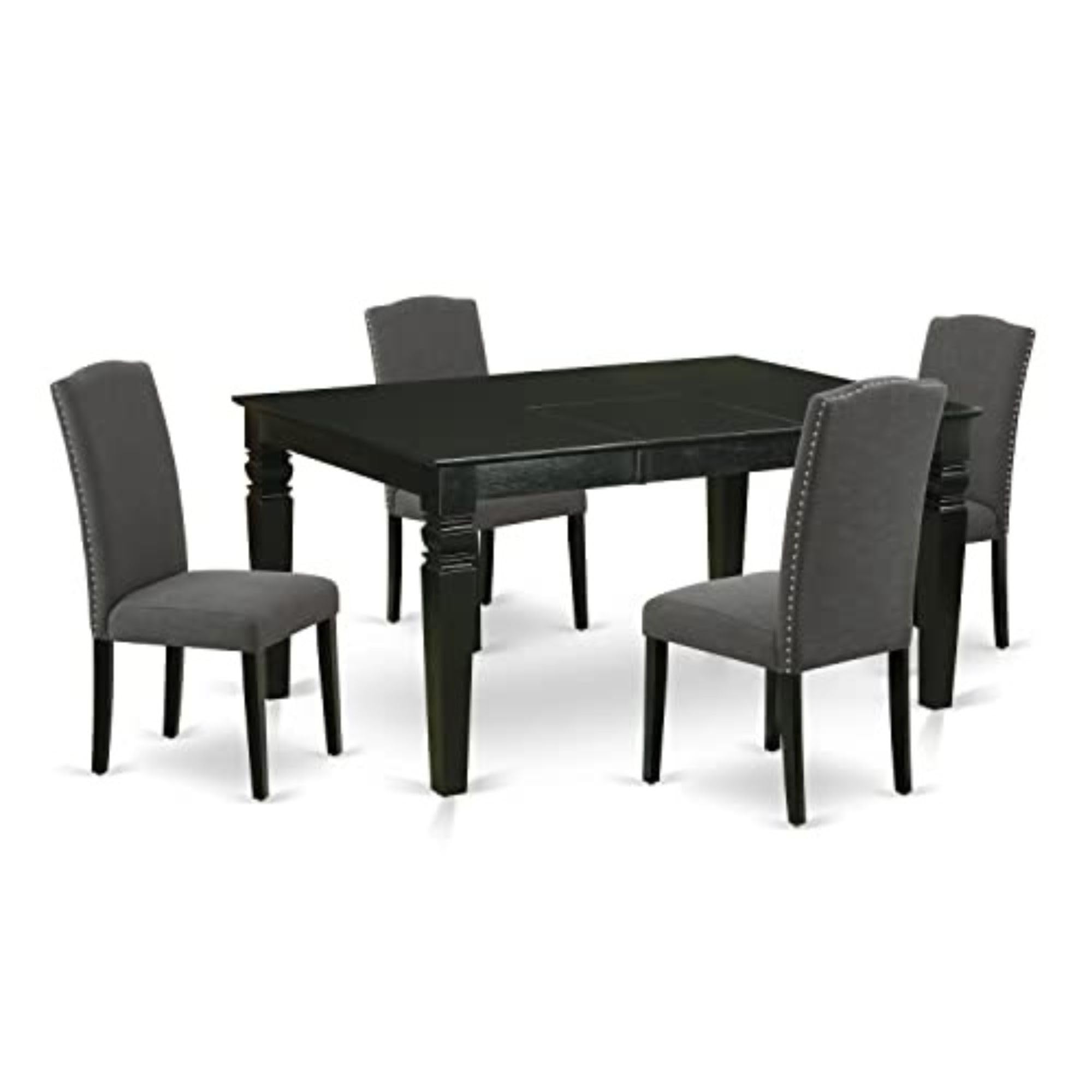 East West Furniture Ween5-Blk-20 5 Piece Kitchen Table Set Includes A Rectangle Dining Table With Butterfly Leaf And 4 Dark Gotham Linen Fabric Upholstered Chairs, 42X60 Inch, Black