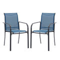 Vicllax Patio Stackable Dining Chairs Set For 2, Outdoor Metal Frame Dining Chairs For Balcony Front Porch And Deck, Dark Blue