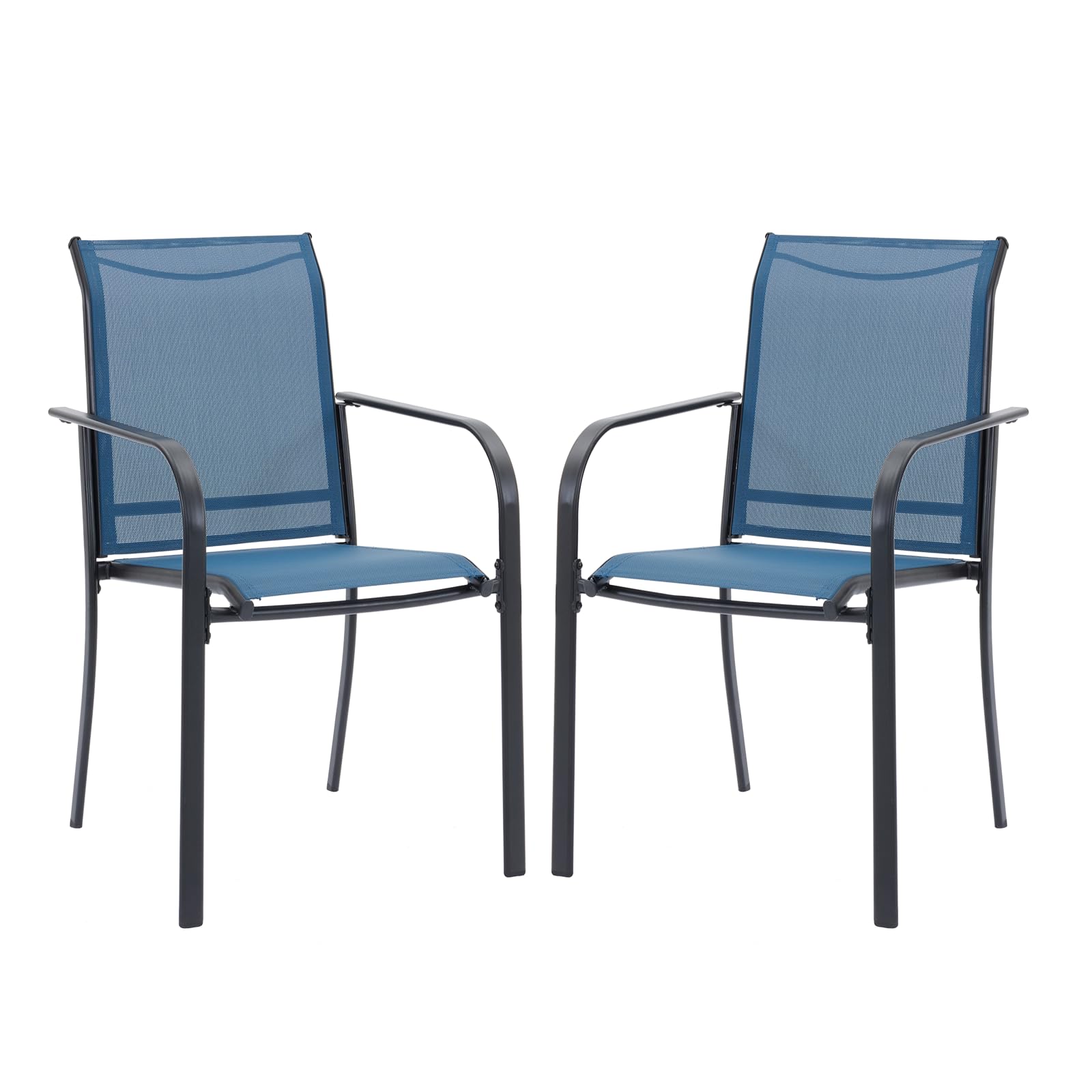 Vicllax Patio Stackable Dining Chairs Set For 2, Outdoor Metal Frame Dining Chairs For Balcony Front Porch And Deck, Dark Blue