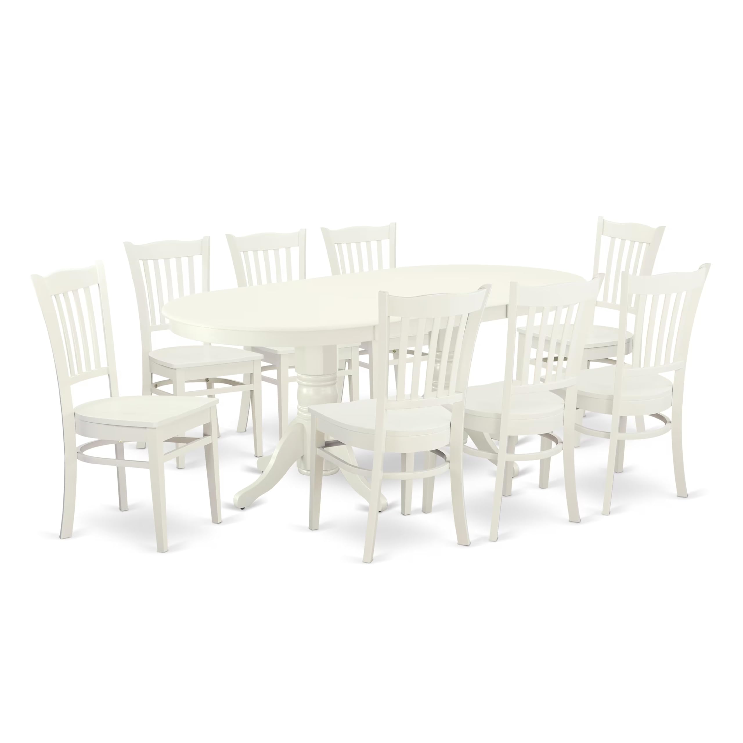 East West Furniture Vagr9-Lwh-W 9 Piece Dining Set Includes An Oval Dining Room Table With Butterfly Leaf And 8 Wood Seat Chairs, 40X76 Inch, Linen White