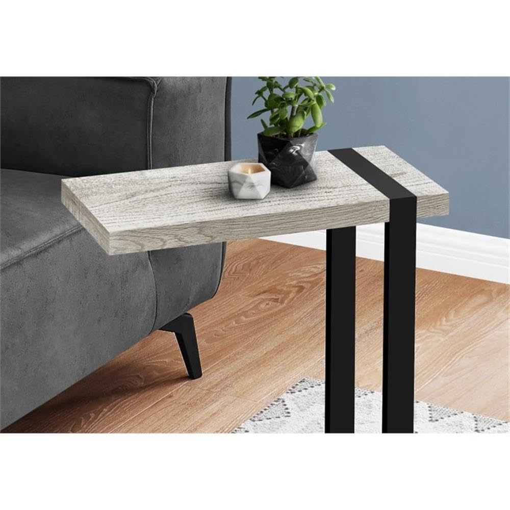 Monarch Specialties 2858, C-shaped, End, Side, Snack, Living Room, Bedroom, Laminate, Contemporary, Modern Accent Table-Grey Reclaimed Wood-Look/Black Metal, 19.25&quot; L x 9.5&quot; W x 25&quot; H