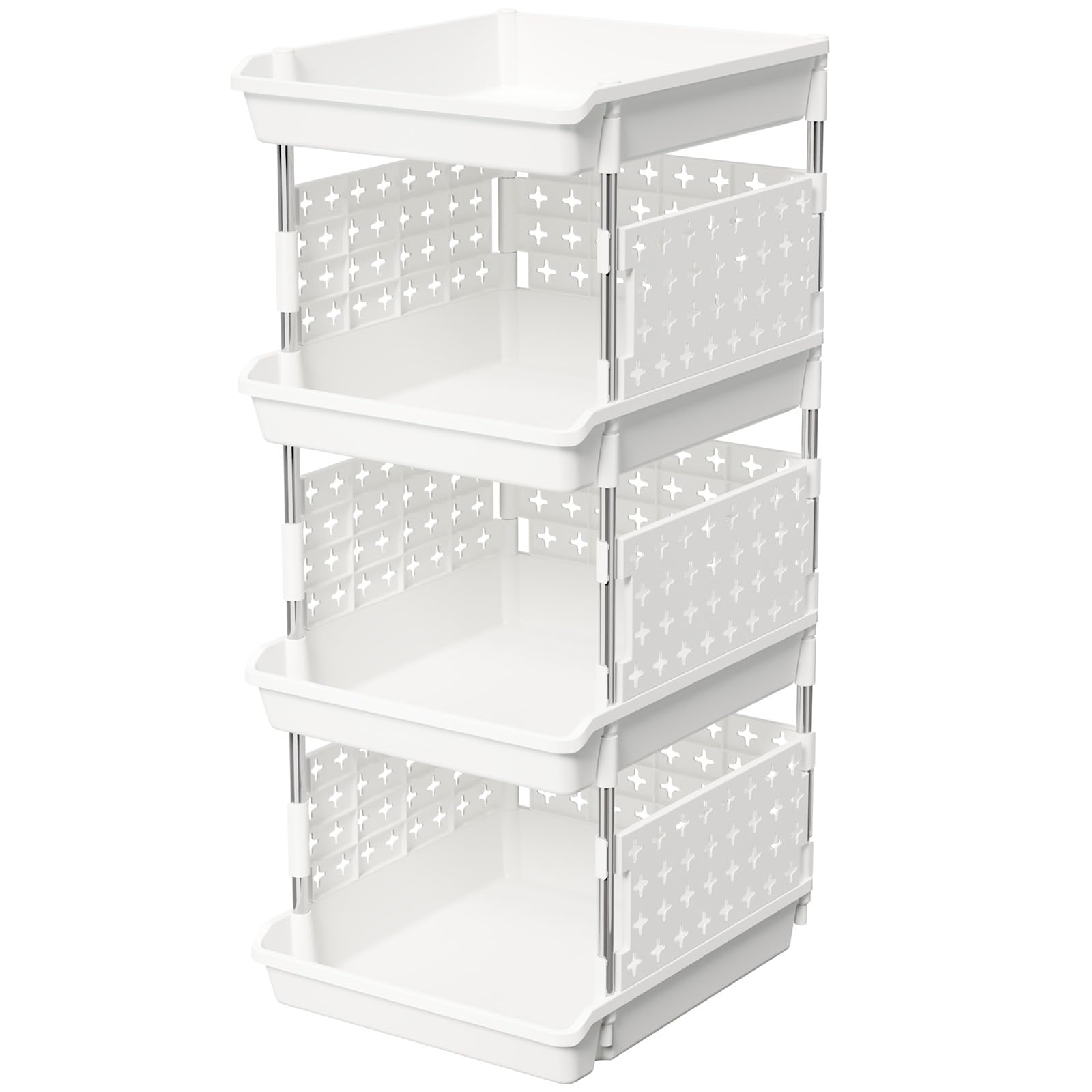 Lifewit Plastic Stackable Storage Baskets, 4 Tier Stacking Bins For Closet Wardrobe, Playroom, Kitchen And Pantry Organization, Large Capacity Multi-Functional Stackable Storage Containers Shelves