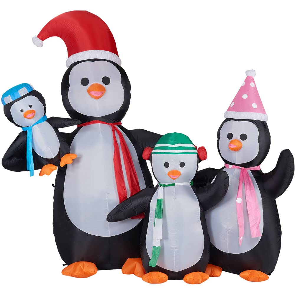 Christmas Time 10-Ft. Tall Penguin Family | Prelit Outdoor Christmas Inflatable With Storage Bag | Ct-Pengnf101-L Black/White