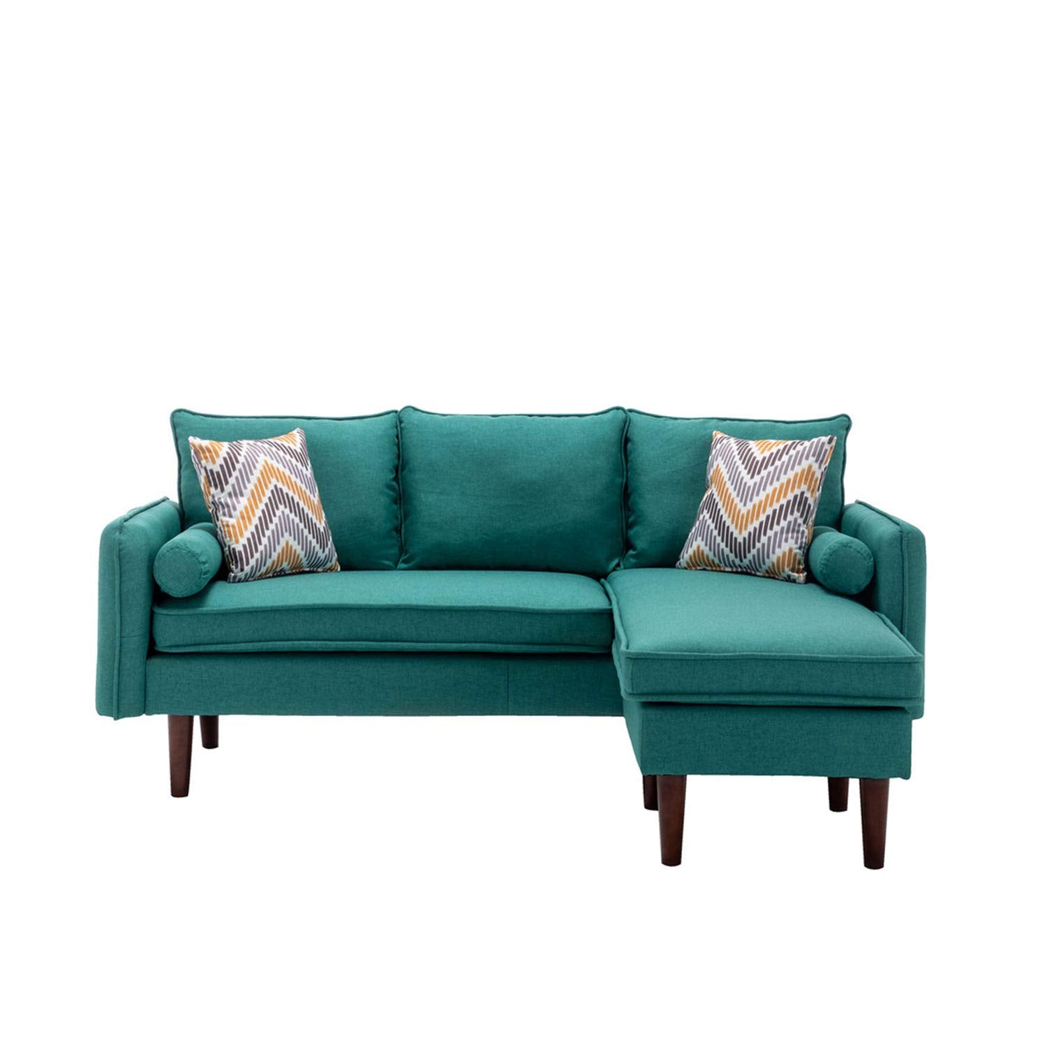 Lilola Home Mia Green Sectional Sofa Chaise with USB Charger & Pillows