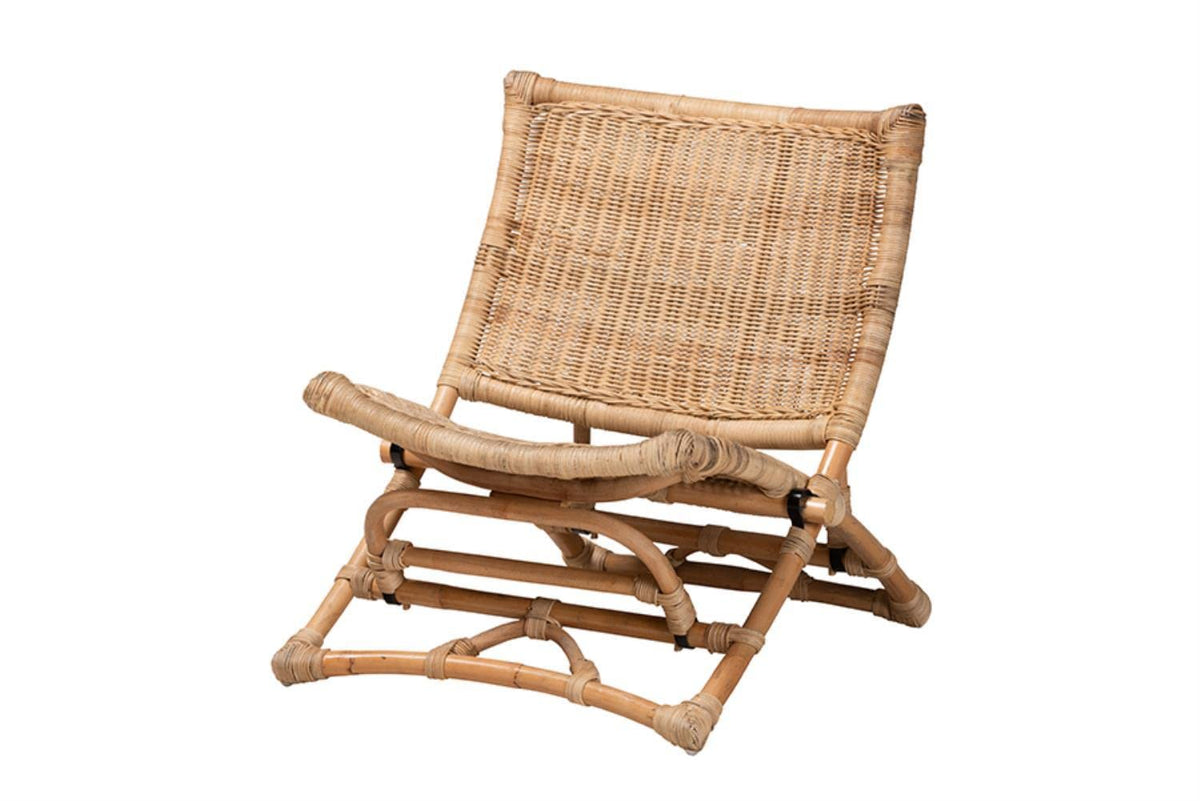 Baxton Studio Herrara Natural Brown Antique Rattan Foldable Lounge Chair