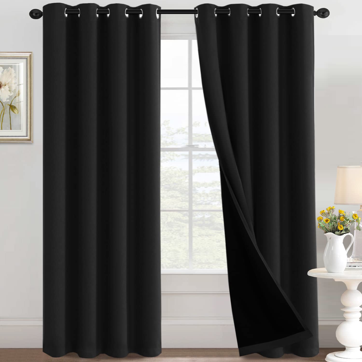 H.Versailtex Blackout Curtains For Sliding Door 100% Black Out Bedroom Curtains, 84 Inch Long Patio Window Curtains, Energy Effi