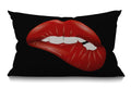 Smooffly Lip Pillow Case Decorative Throw Pillow Cover Red Lip With White Teeth Waist Lumbar Black Cotton Linen Throw Pillow Cas