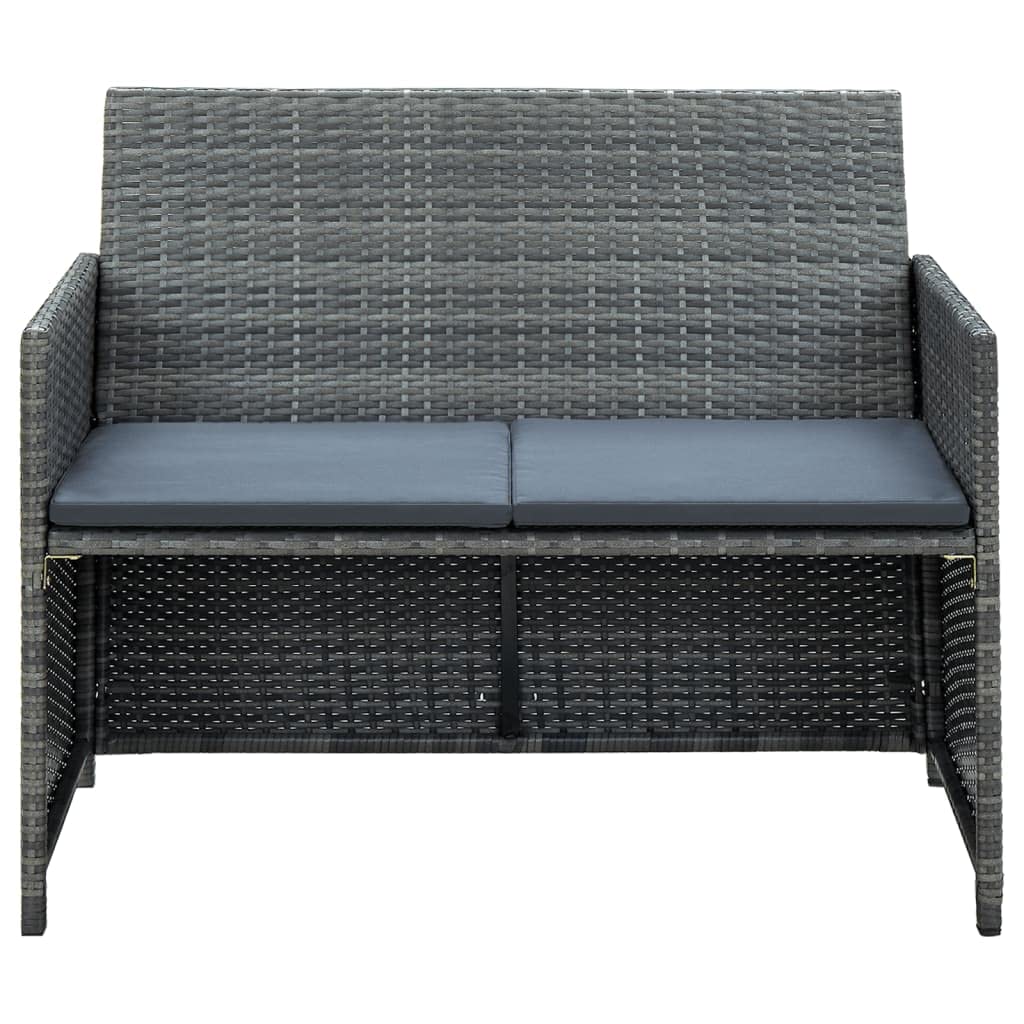vidaXL Patio Sofa - 2-Seater, Outdoor Furniture with Cushions, Weather-Resistant & Lightweight, Durable Poly Rattan, Gray