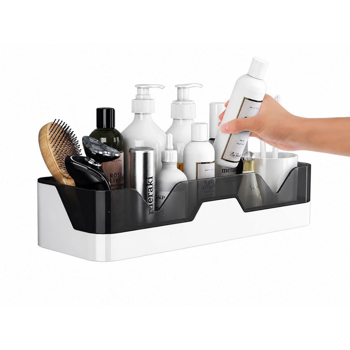 COOKIVA Wall Mounted Bathroom Shelf Organizer | 1 Tier Plastic Bathroom Rack | No Drill Adhesive Bathroom Accessories Holder for
