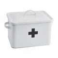 Enameled First Aid Box with Lid & Black Cross on Front