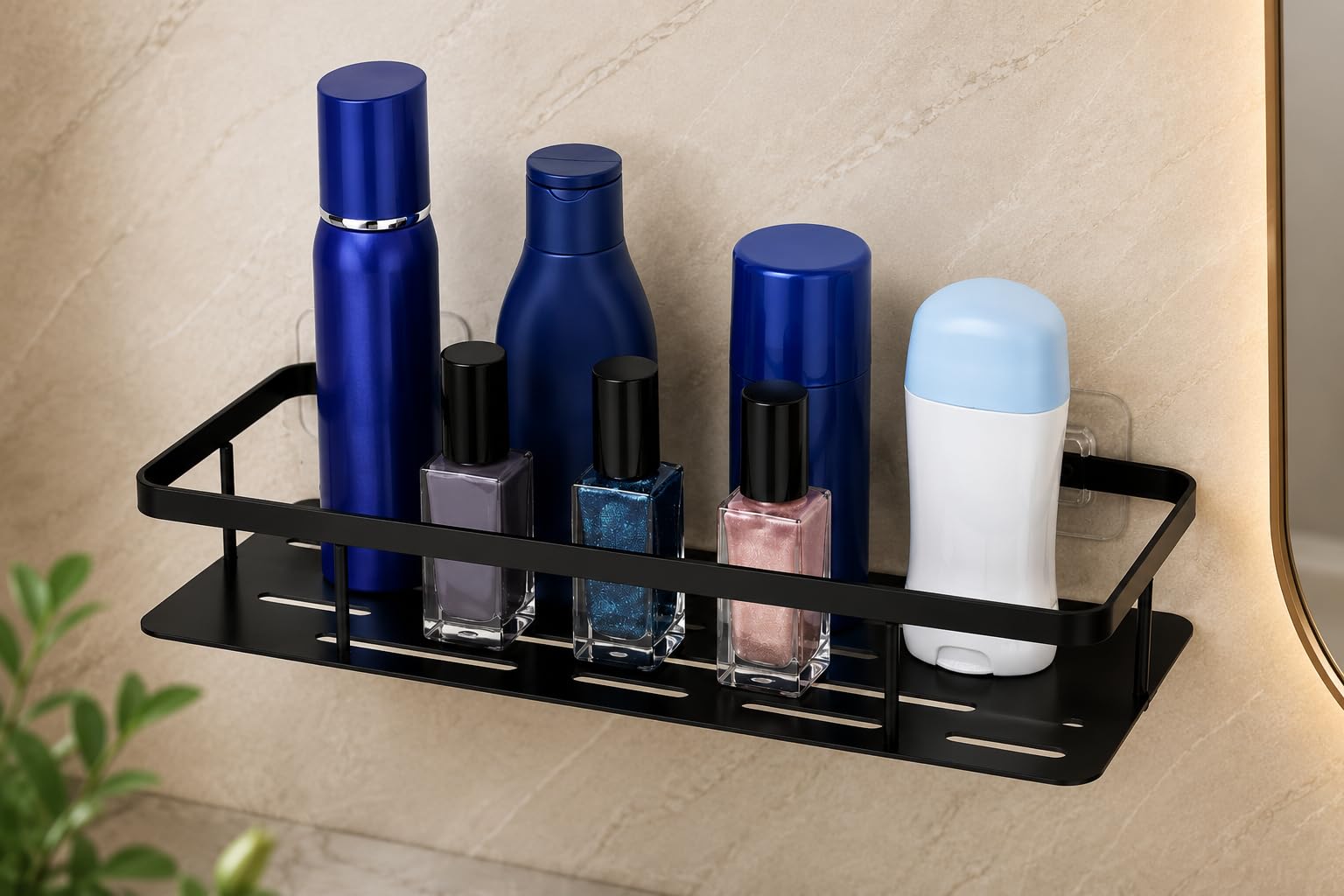 Gcare Adhesive Bathroom Shelf Wall Organiser No Drill Black