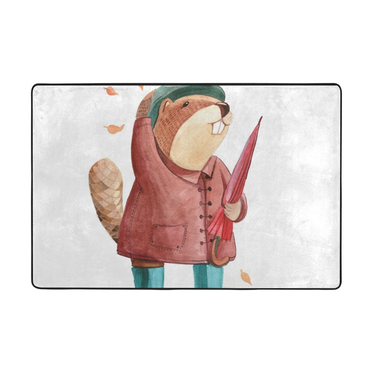 My Little Nest Area Rug Watercolor Beaver Lightweight Doormat 2' X 3', Memory Sponge Indoor Outdoor Decor Carpet For Entrance Living Room Bedroom Office Kitchen Hallway