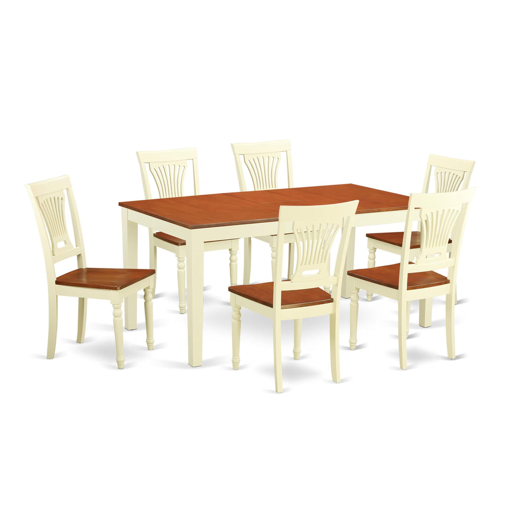 East West Furniture NIPL7-WHI-W 7 Piece Dining Set Consist of a Rectangle Dining Room Table with Butterfly Leaf and 6 Wood Seat Chairs, 36x66 Inch, Buttermilk & Cherry