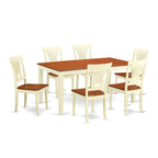 East West Furniture NIPL7-WHI-W 7 Piece Dining Set Consist of a Rectangle Dining Room Table with Butterfly Leaf and 6 Wood Seat Chairs, 36x66 Inch, Buttermilk & Cherry